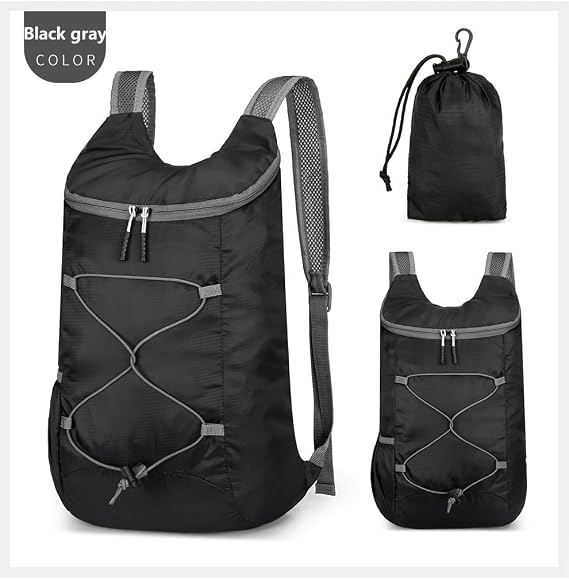 levayhill 16L Foldable Hiking Backpack,Small Packable Daypack, Black & Gray
