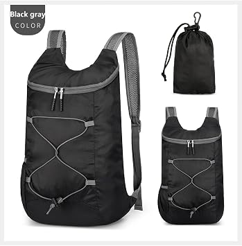 levayhill 16L Foldable Hiking Backpack,Small Packable Daypack, Black & Gray