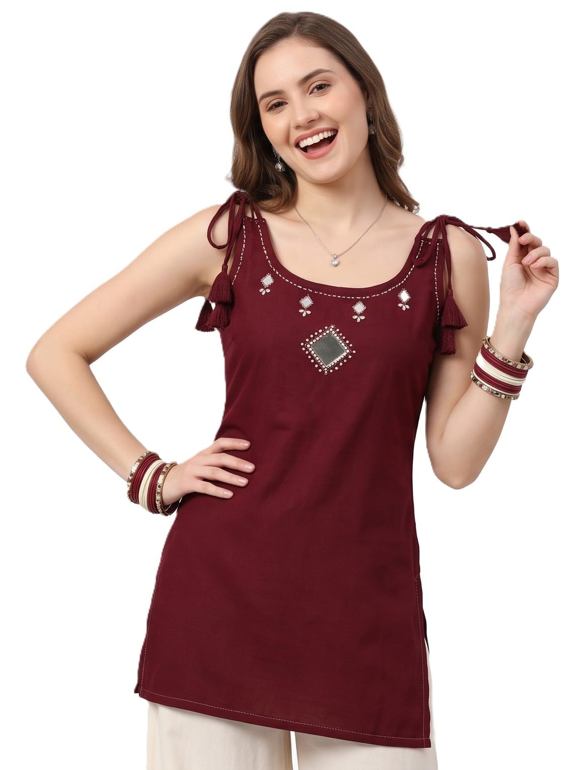 Trusha Dresses Women's Mirror Work Sleeveless Ethnic Top-picture-29