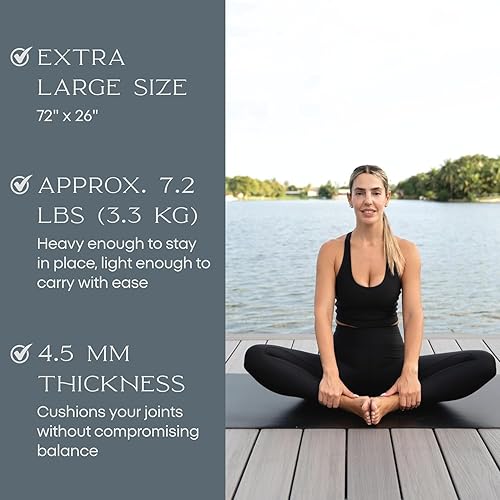 Miniatura 8 de FFLLOOWW BODY & SOUL Tapete de yoga antideslizante de alta calidad para entrenamiento en casa, gimnasio en casa, yoga y pilates, incluye correa Negro