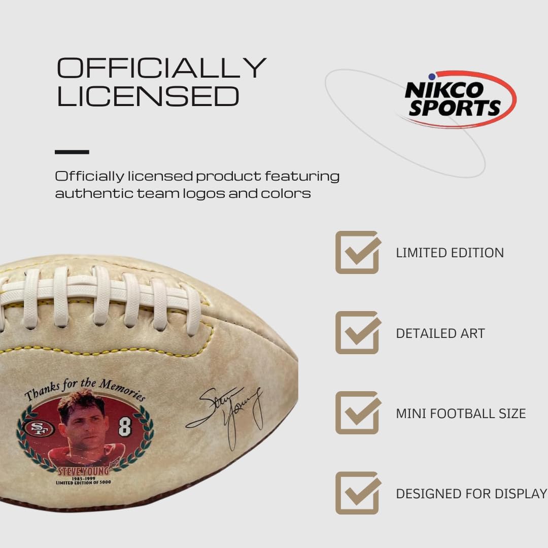 NIKCO SPORTS Steve Young San Francisco 49ers Mini Football | Limited Edition of 5,000 | Officially Licensed NFL Exclusive Quarterback Fan Collectible Gift Memorabilia