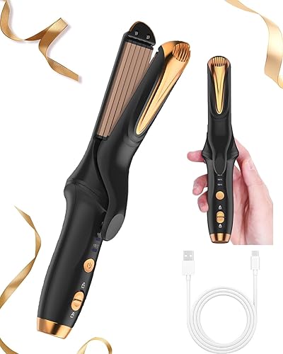 Engarzadora de cabello inalámbrica de 4000 mAh para mujer, rizador de 302 F a 356 F, voluminizador recargable por USB, mini rizador de calentamiento