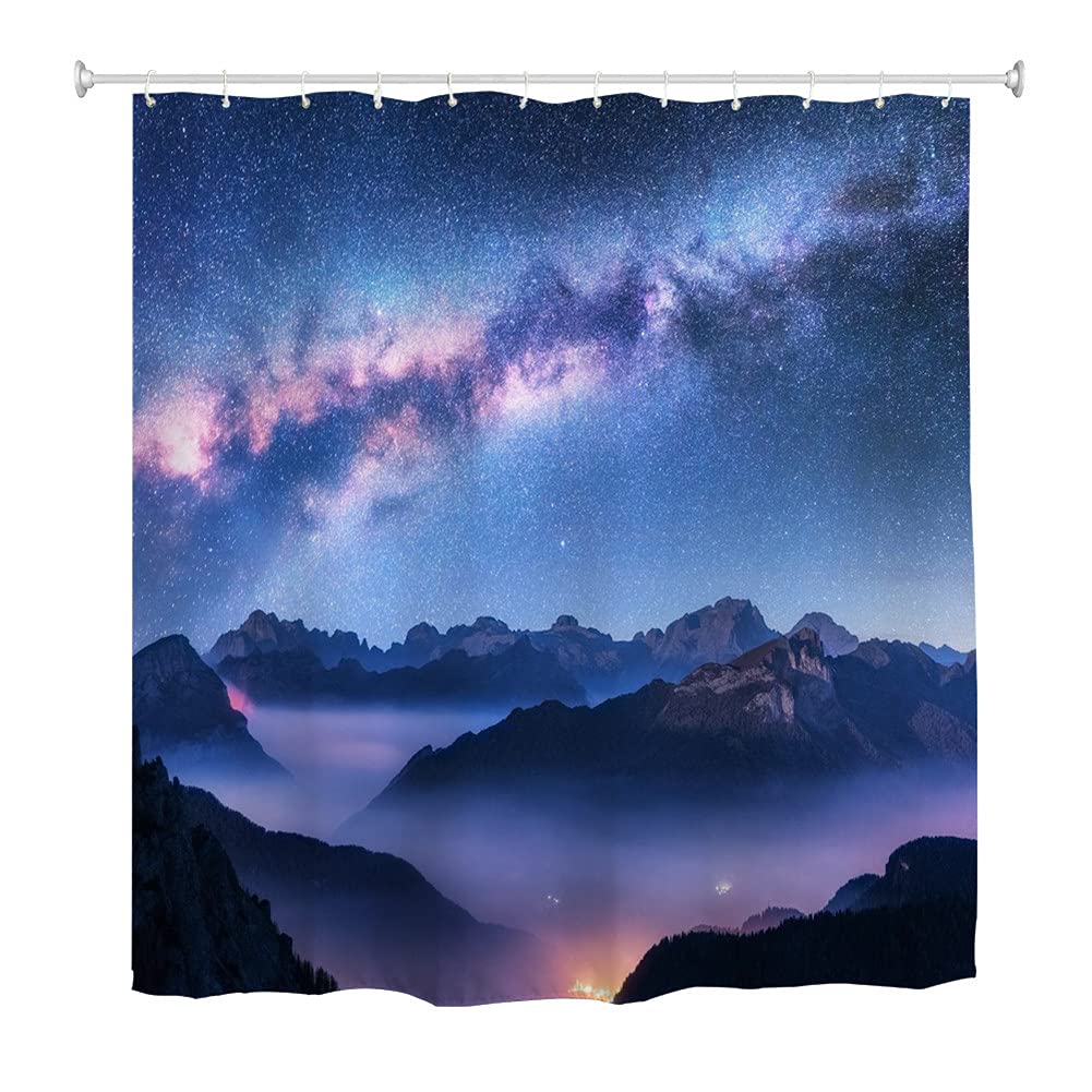 Oduo Galaxy Shower Curtains 3D Star Print, Mould Proof Resistant Waterproof Shower Curtains Washable Bath Curtain With 10-12 Hooks - Shower Curtain For Bathroom (,90X180cm)