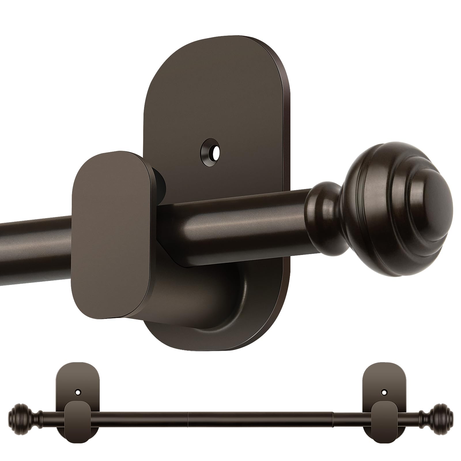 Photo 1 of KAMANINA Curtain Rods No Drilling for Windows 32 to 58 Inches, 5/8 Inch Diameter Adjustable Single Drapery Pole with Adhesive Brackets, Bronze