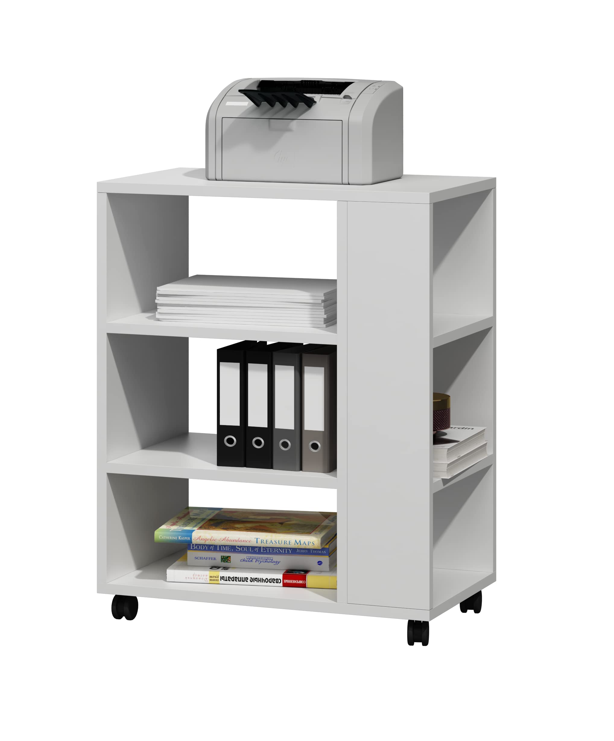 MATKAM Multifunktionaler Druckertisch mit Rollen, B60 x H74 x T40 cm, belastbar bis zu 65 kg (Weiß)