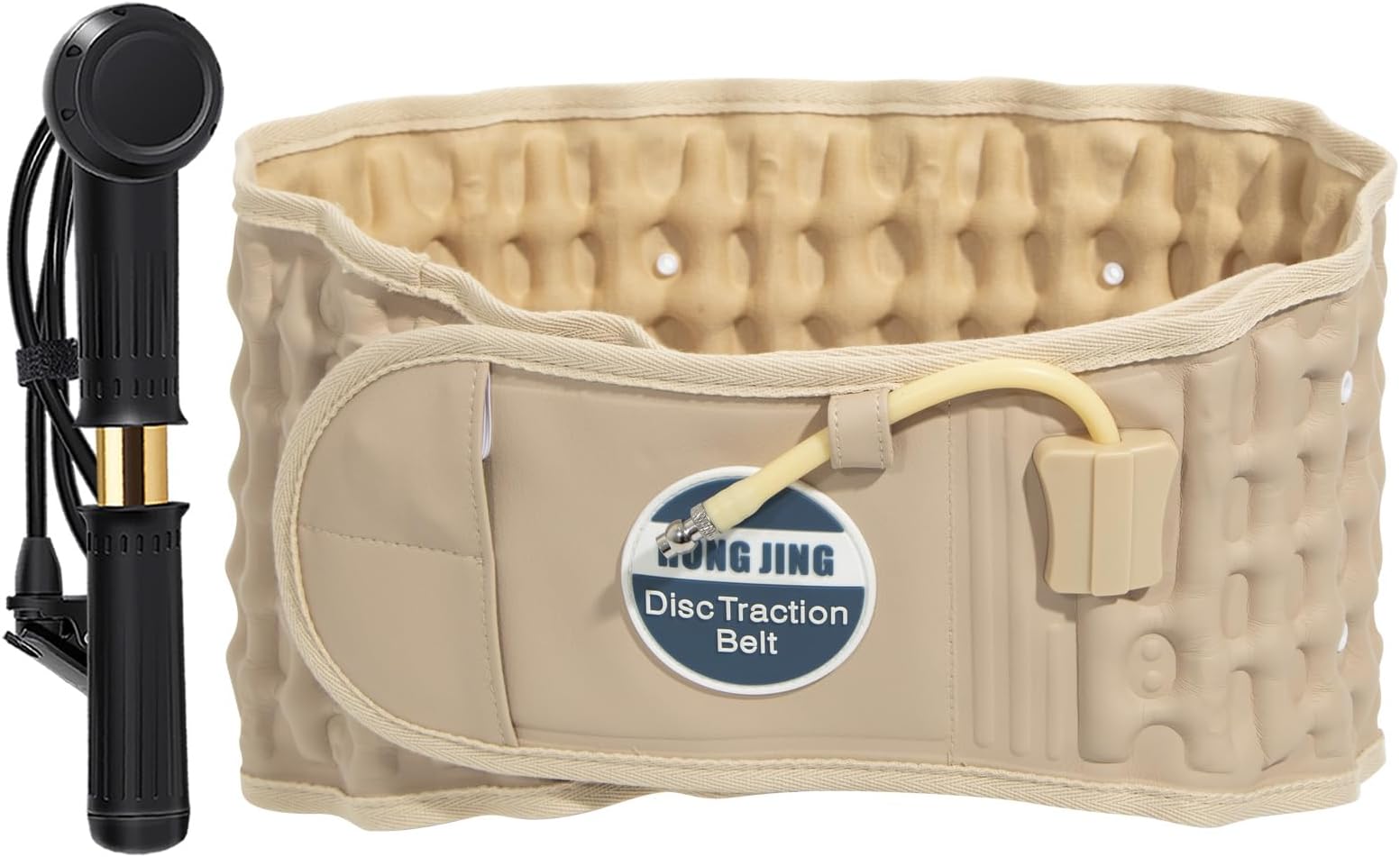 Physical Decompression Back Belt Lumbar Support for Back Pain Relief- Lower Back Traction Device for Men Women 29-49 Waist | Lumbar Traction Belt with Hand Pump for Elders Daily Activities, One Size Fits 29-49 Waist, Beige