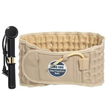 Back Decompression Belt Lumbar Support for Back Pain Relief Lower Back Traction Device, One Size Fits 29-49 Waist | Lumbar Traction Belt with Hand Pump for Elders Daily Activities, One Size Fits 29-49 Waist, Beige