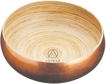 Artes  Copper Bamboo Bowl, 26cm, for Serving Salad, Fruit or Bread, Gold
