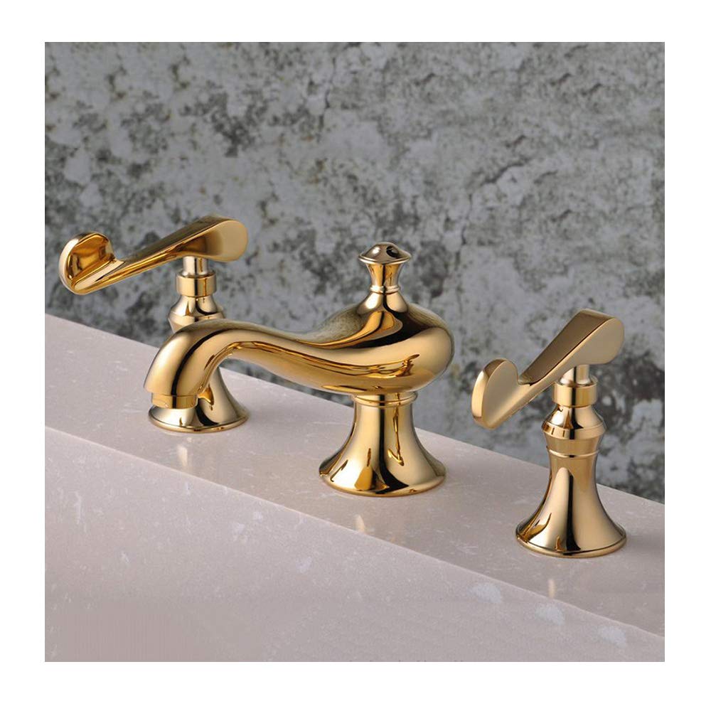 Robinet de baignoire doré en laiton avec mitigeur thermostatique double poignée
