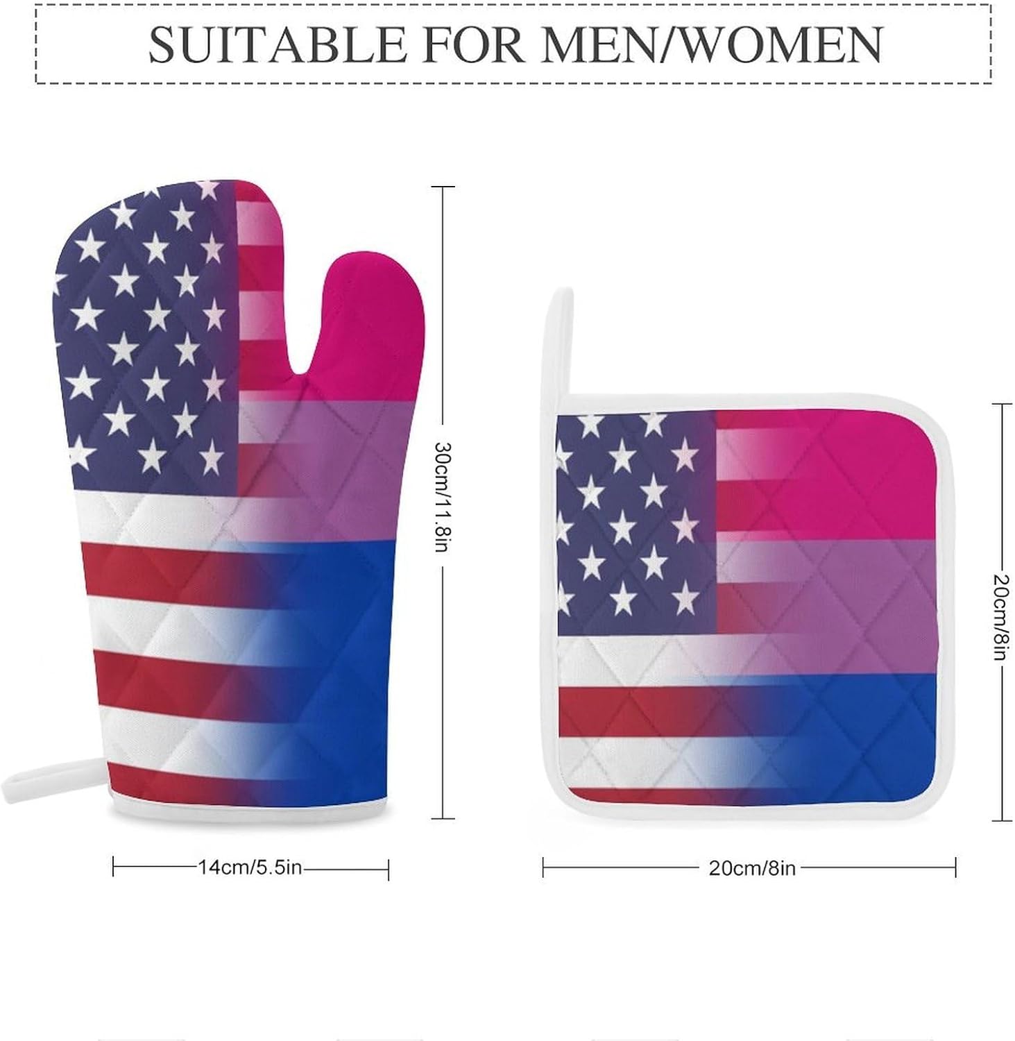 U.S.A. Bisexual Proud Flag Oven Mitts and Pot Holders 4Pcs Set Heat Resistant Cooking Mitts Hot Pads