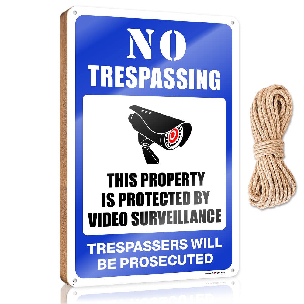 DTHA Fall Front Door Decor No Trespassing - This Property Is Protected By Video Surveillance Wooden Sign Kitchen Decorations Wall Gifts For The Office(23X35CM)