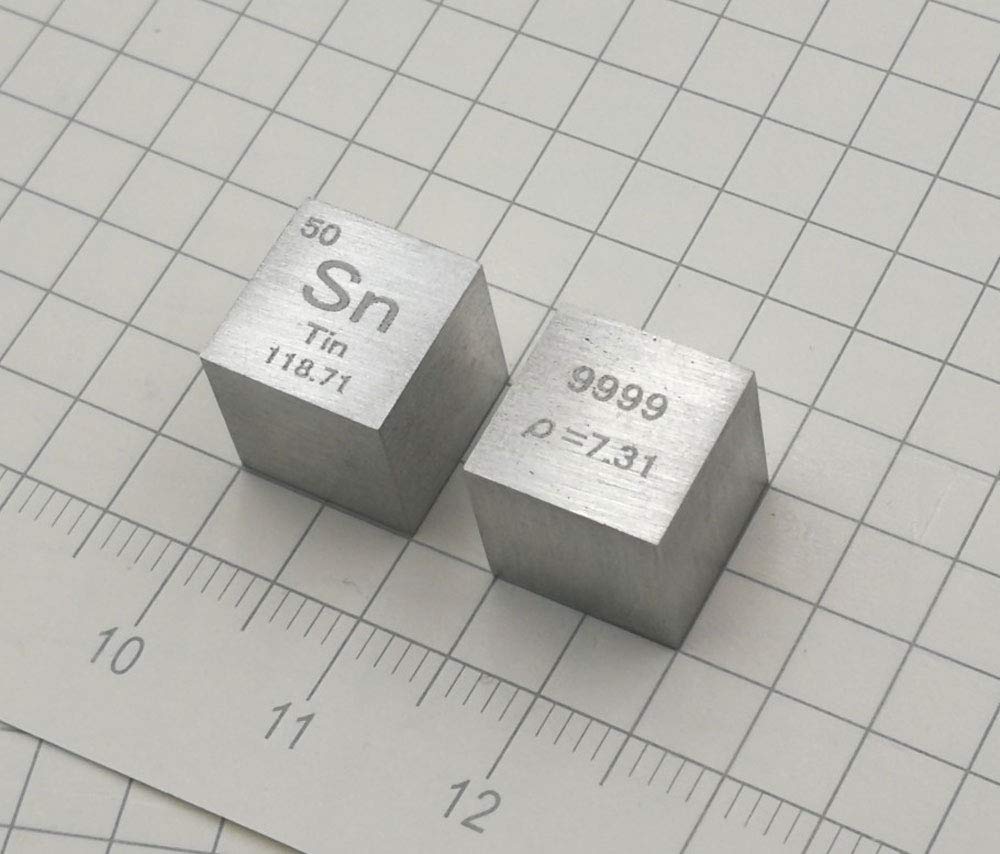 Metal Cubes -1 Pcs,10mm Metal Density Cube More Than 99% Purity, Periodic Table Metallic Element Cube 10mm(4'') Each Side, Sample Gift, 1 Cube (Sn(Tin))