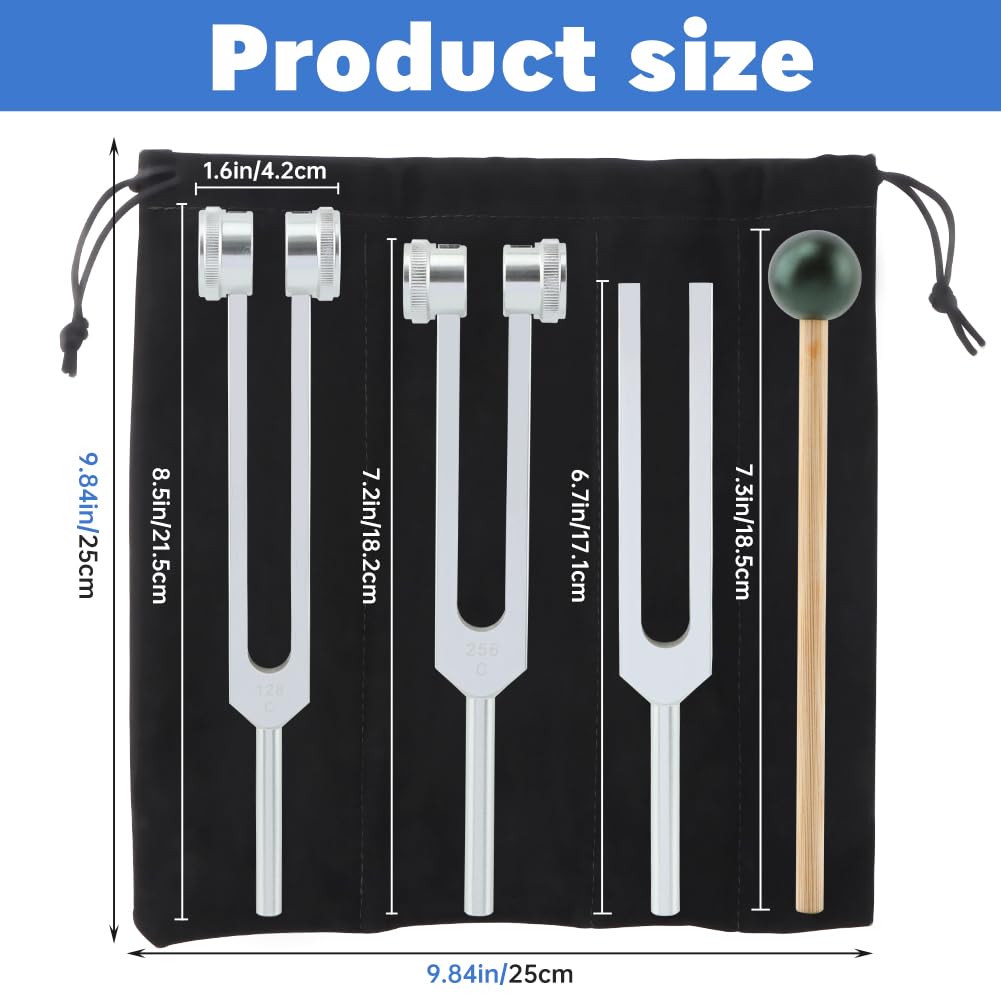 CALIDAKA Tuning Forks for Healing Set (128Hz, 256Hz, 512Hz),Tuning Fork with Reflex Hammer 4-PCS Set,for Yoga, Sound Therapy, Musical Instruments, Meditation Accessories