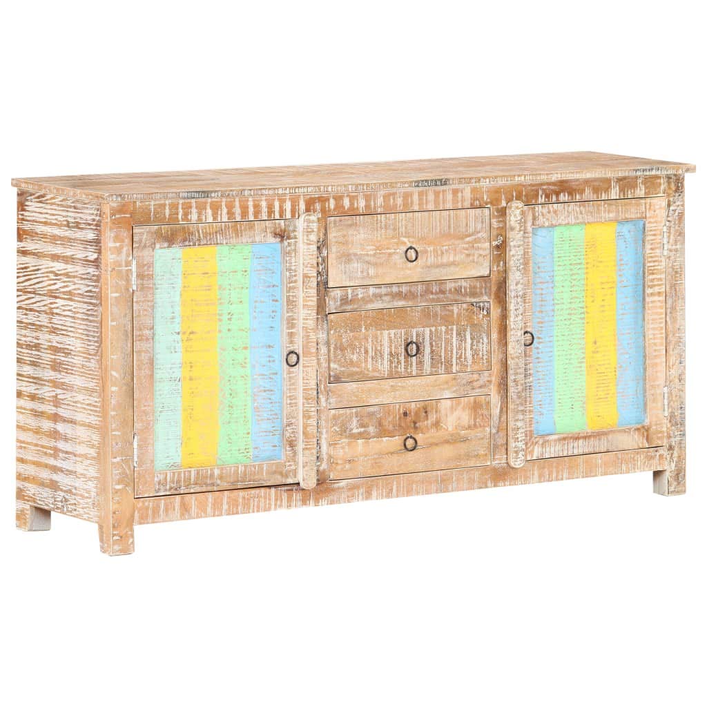 Sideboard 151 x 40 x 75 cm aus massiver Akazie Retro Highboard mit 3 Schubladen & 2 bunten Türen Stauraum Lieferung fertig montiert für Wohnzimmer Schlafzimmer Flur
