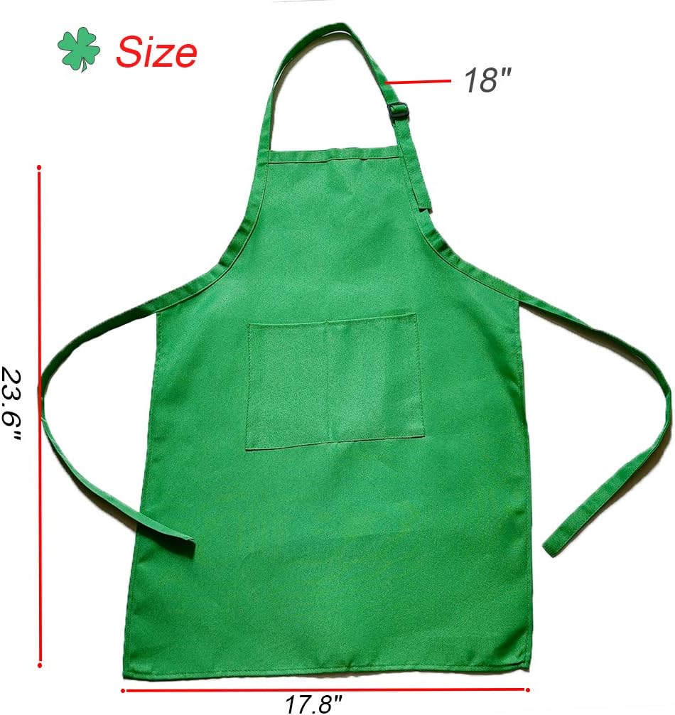 2 Sets Green&Red Kids Apron and Chef Hat Set-Childrens Kids Apron for Girls Boys Cooking Painting Baking Wear 5-12 Ages. - Image 3