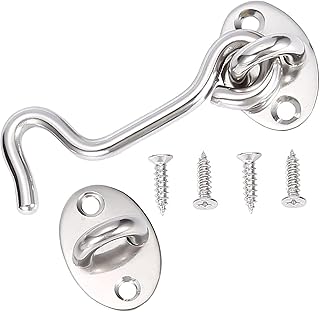 Slide Latch,Sliding Door Locks,Gate Bolt Lock, 3 Inch Stainless Steel Cabin Hook Eye Shed Gate Door Latch Silent Holder Window Cabin Hook Lock and Eye Latch Lock Shed Gate (Color : Silver) (Color : 6