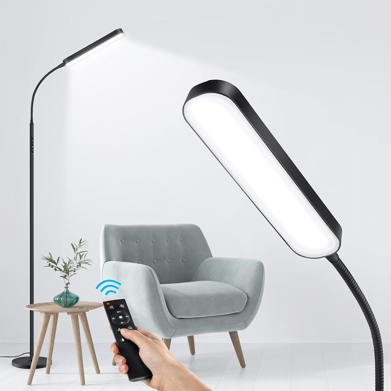 OUTON Stehlampe LED Dimmbar 15W 1500LM, Fernbedienung und App-Steuerung, Leselampe mit 4 Farbtemperatur, 1H Timer, Leseaufgabe Beleuchtung für Wohnzimmer Schlafzimmer Büro, Schwarz