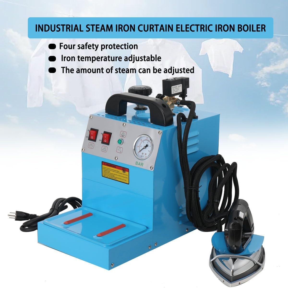 Industrial Steam Iron Commercial Steam Iron with Water Tank 4 Liter Capacity Temperature Adjustable Soleplate Electric Steam Station Fabric Steamer Garment Steamer for dry cleaner, curtain shops …