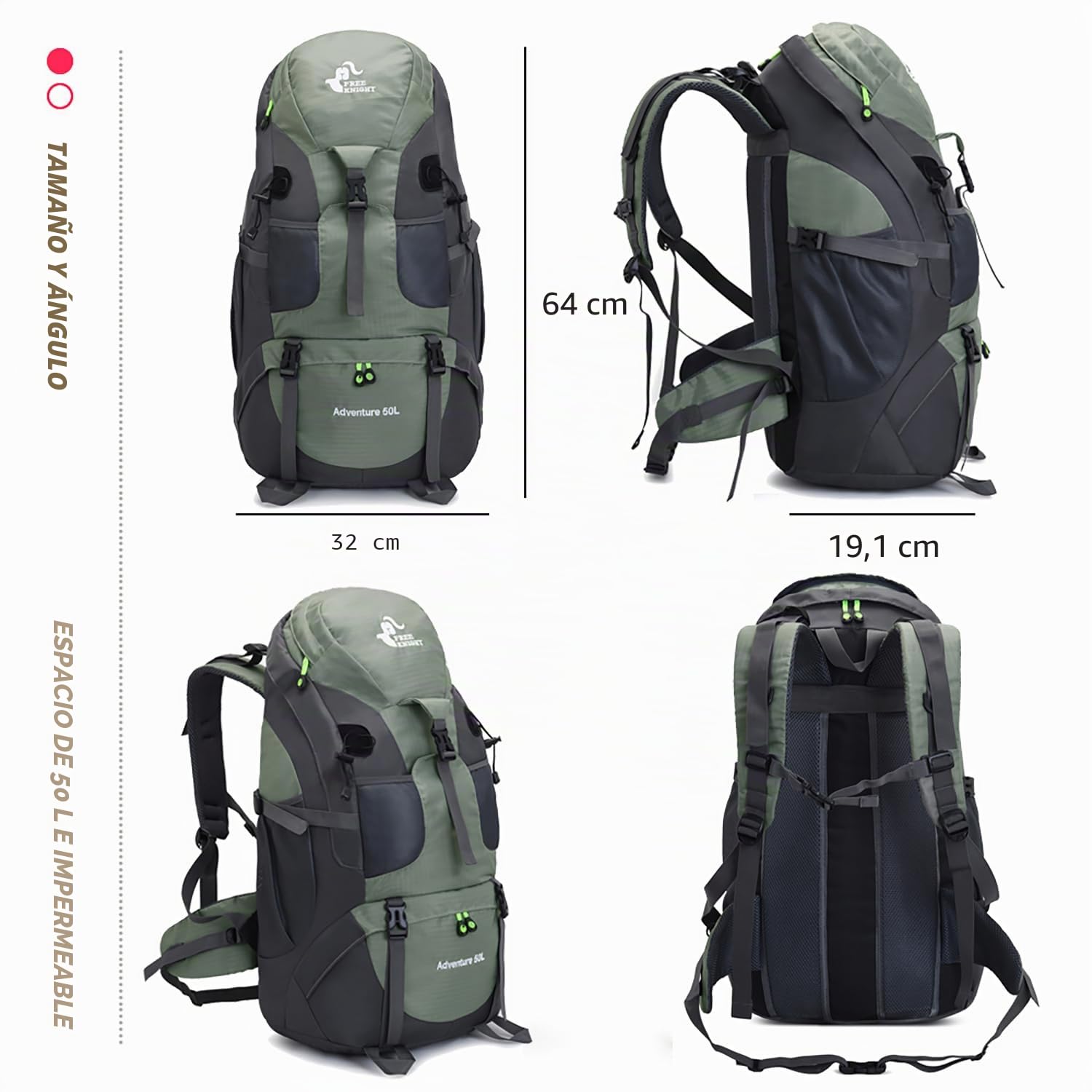 Bseash 50L Mochila de senderismo ligera y resistente al agua, mochila de deporte al aire libre, bolsa de viaje para escalar, acampar, viajar