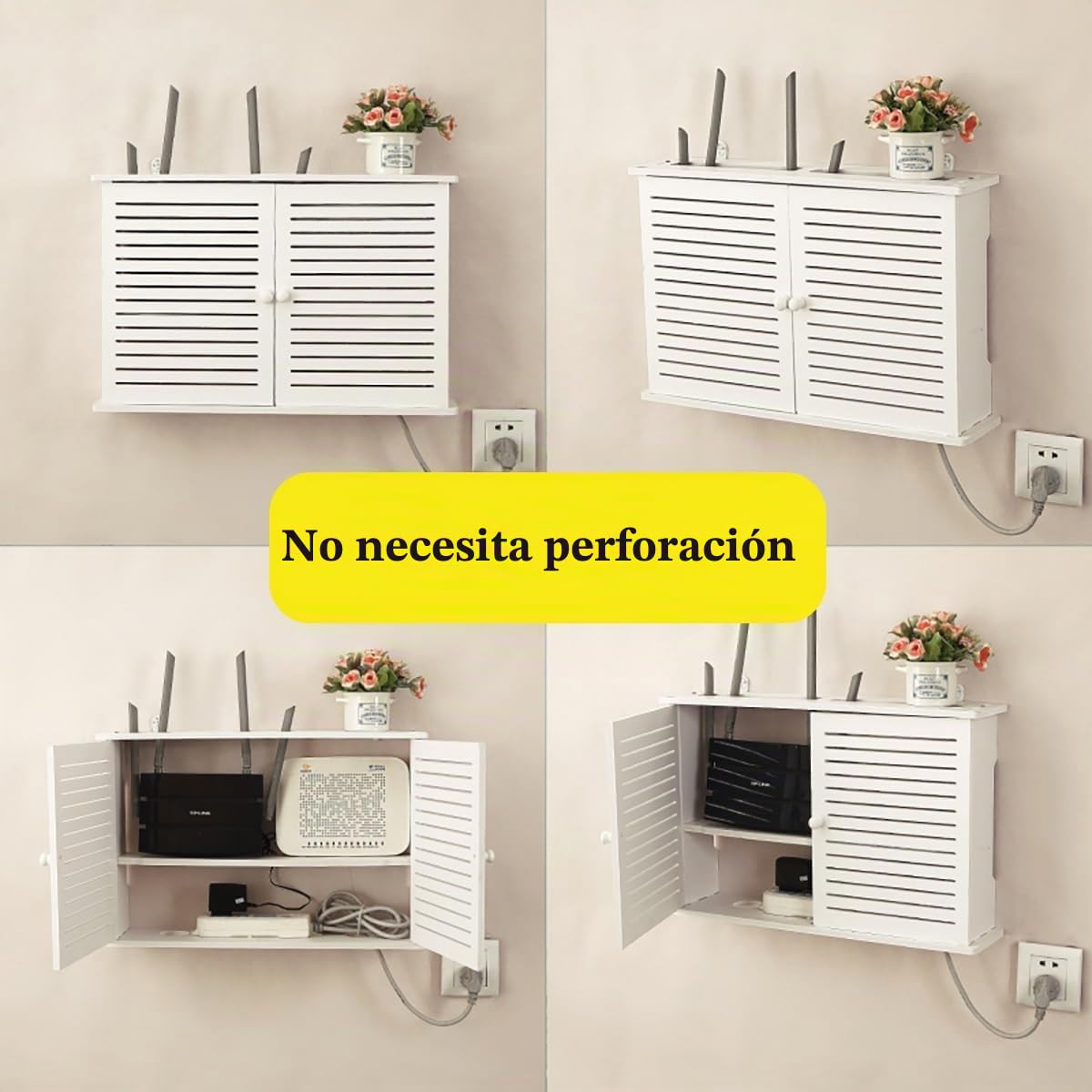 Caja de almacenamiento WiFi de pared, ocultador de router, cubierta de cables de módem, estante doble, organizador ventilado de PVC, para hogar y oficina(54x10.5x42cm/21.2 * 4.1 * 16.5in)