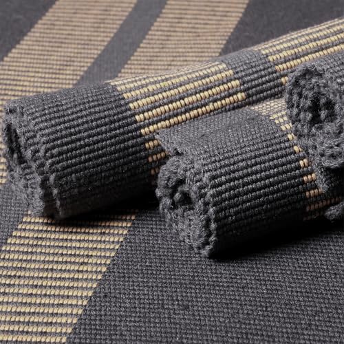 Image of Encasa XO Dining Table Mats Set of 6, Ribbed Cotton Table Mat 46x32 cm | Handmade Heat Resistance Table Placemats, Non Slip, Washable & Durable Place Mat for Centre Table, Living Room Ladder Grey
