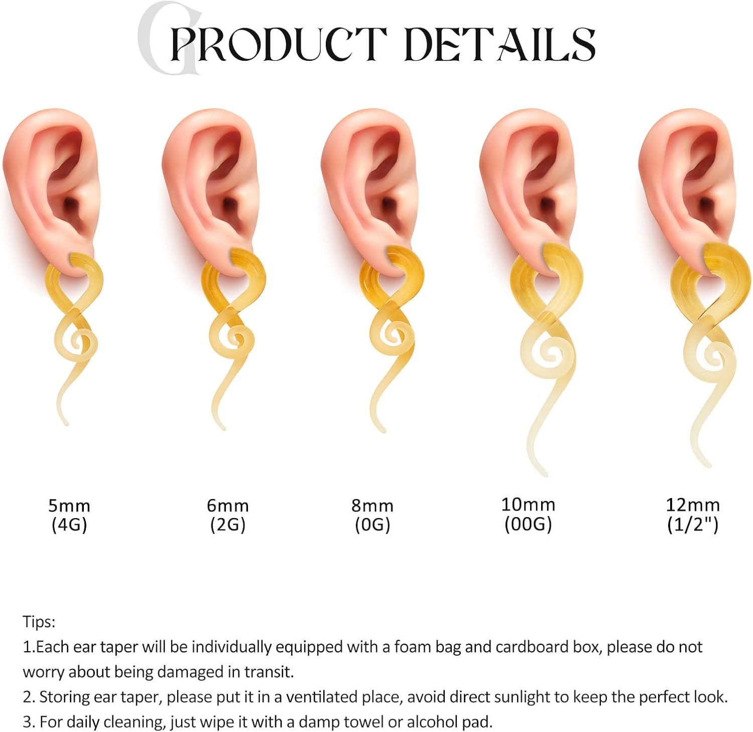 2PCS Glass Spiral Ear Tapers Plugs Expander Stretcher Hanger Twist Gauges Earrings Stretching Tunnels Body Piercing Jewelry for Women Men 4G-1/2" 5MM-12MM