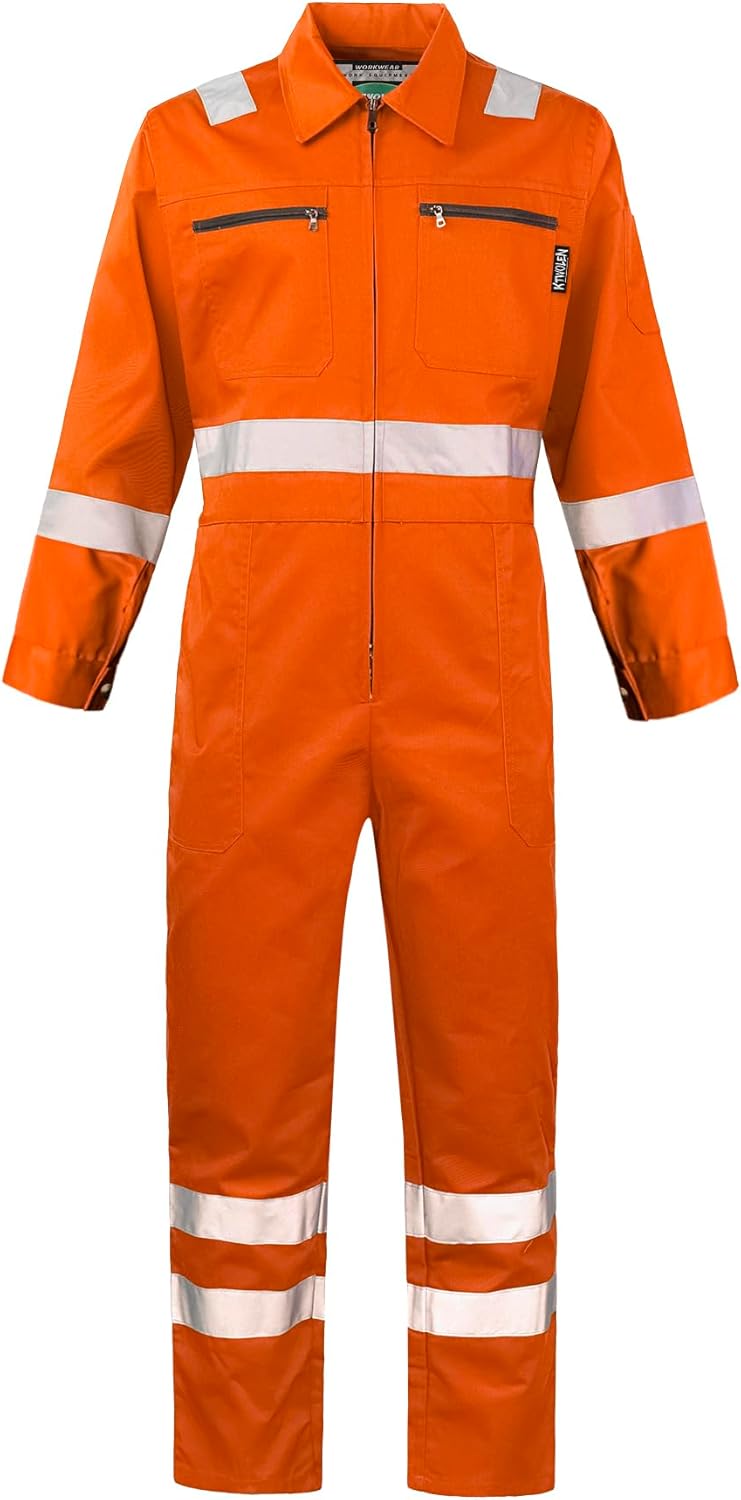 KTWOLEN Mens Work Coveralls High Visibility Overalls Mechanic Jumpsuit Garage Zip Coverall