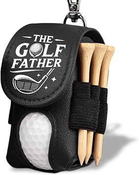 Wrappiness The Golf Father Golf Ball Bag - Golfer Accessories for Men Premium Leather Holder with Clip - Custom Golf Tee Pouch Unique Gift for Dad