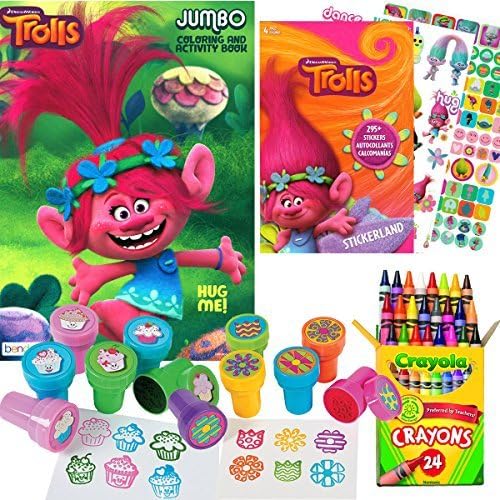 Dreamworks Trolls Coloring and Stamper Activity Book Set - Include 1 Coloring Book (96 pages) , 295 Stickers, 24 Crayola Crayons and 12 Stampers by Trolls Toys