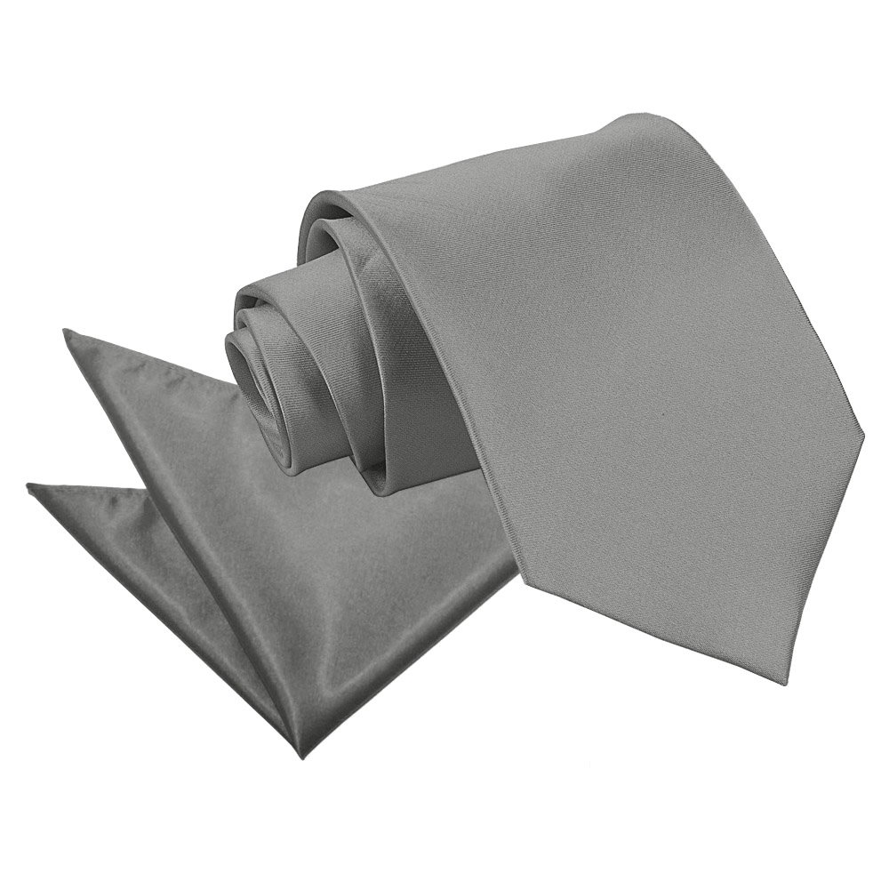 Dqt Men's Platinum Plain Satin Tie & Pocket Square Set (2Pc) - 9Cm Classic Wedding, Business & Formal Necktie