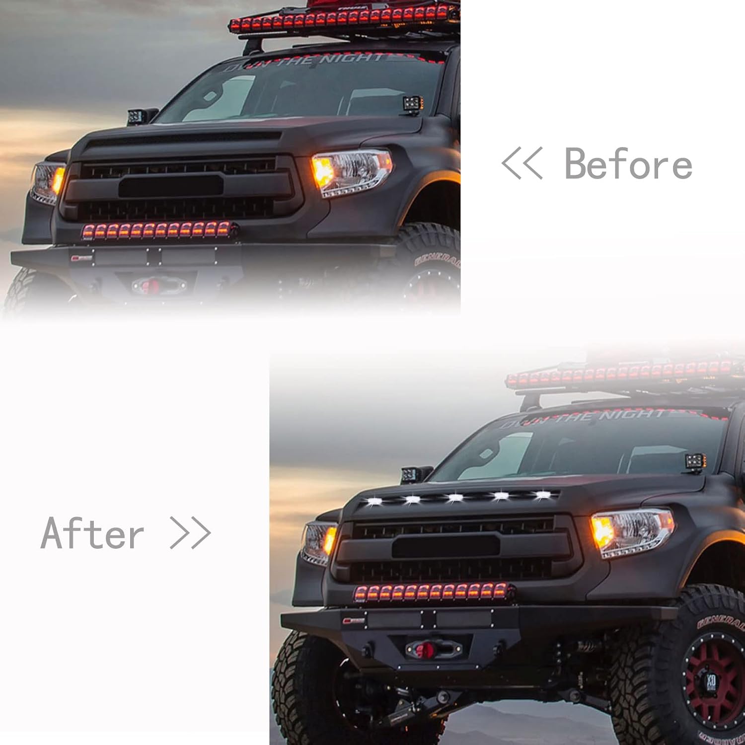 Front Grille LED Lights for Toyota Tundra 2008up Universal Trucks SUV with Raptor Style Grill Trim White DRL Lamps for Dodge Ram/Ford F150/ Jeep Gladiator/GMC Sierra/Chevrolet Silverado/ (5PCS)
