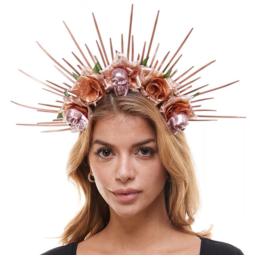 BEYOND MASQUERADE B Day of the Dead Headband Costume Rose Flower Crown Mexican Headpiece Halloween Costume Party Bridal Floral Headband (Rose Gold)
