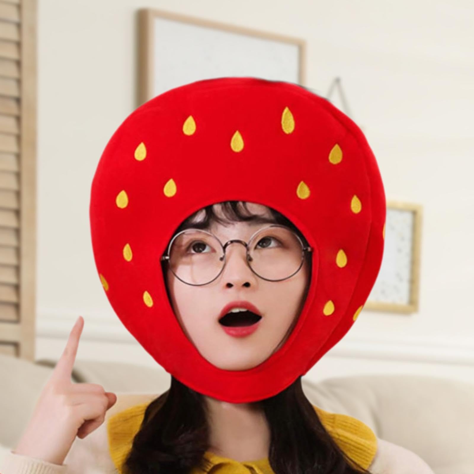 Meadawgs® Cute Plush Hat Strawberry Soft Fruit Headgear Hood for Event Halloween Party|Clothing Shoes & Accessories | Costumes Reenactment Theater | Accessories |1 Plush Strawberry Hat