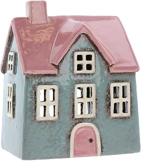 Shudehill Giftware Ceramic Village Ceramic Candle Color Scale Tea Light Holder, Beautiful House Warming Gift, Home Ornament, Candle Holder... (Gray/Pink)
