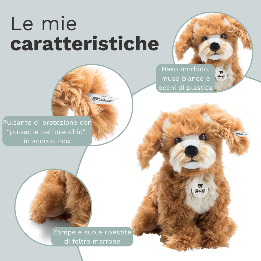Steiff Peluche Cockapoo Curlie, dolce animale di stoffa con occhi in plastica per bambini e bambine, pupazzo di 24 cm, marrone chiaro, 076909