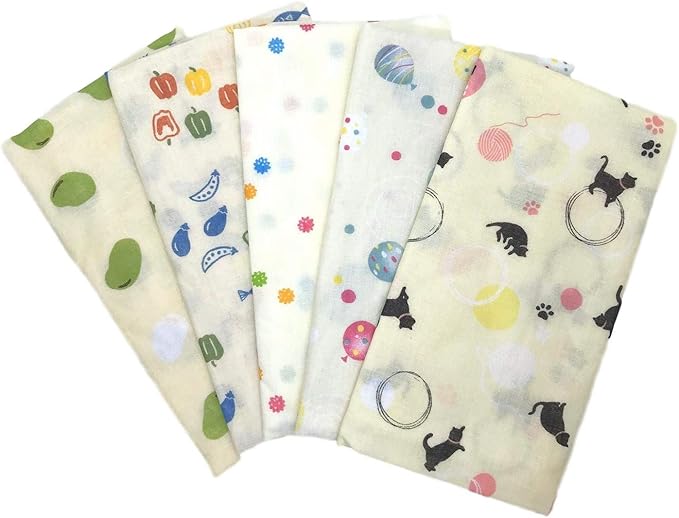 Amazon Co Jp Amife Petit 手ぬぐい ガーゼ 5枚セット 動物柄 クリームカラー かわいい ネコ こんぺいとう よーよー おまめさん 野菜 綿100 日本製 ほつれ防止加工 クリーム ホーム キッチン