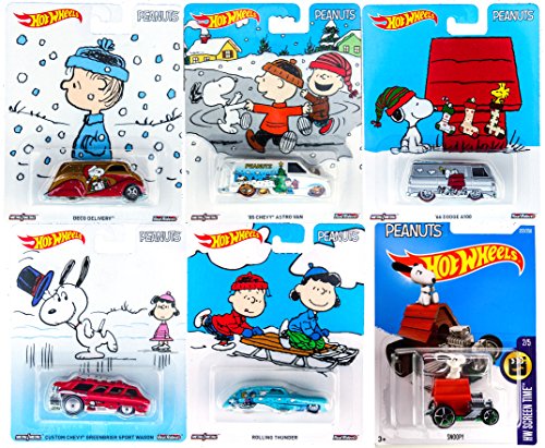 Peanuts Hot Wheels Snoopy Charlie Brown Christmas Set Collectible Pop Culture Car - 2016 Red Baron Dog house / Woodstock / Lucy / Linus Holiday Series