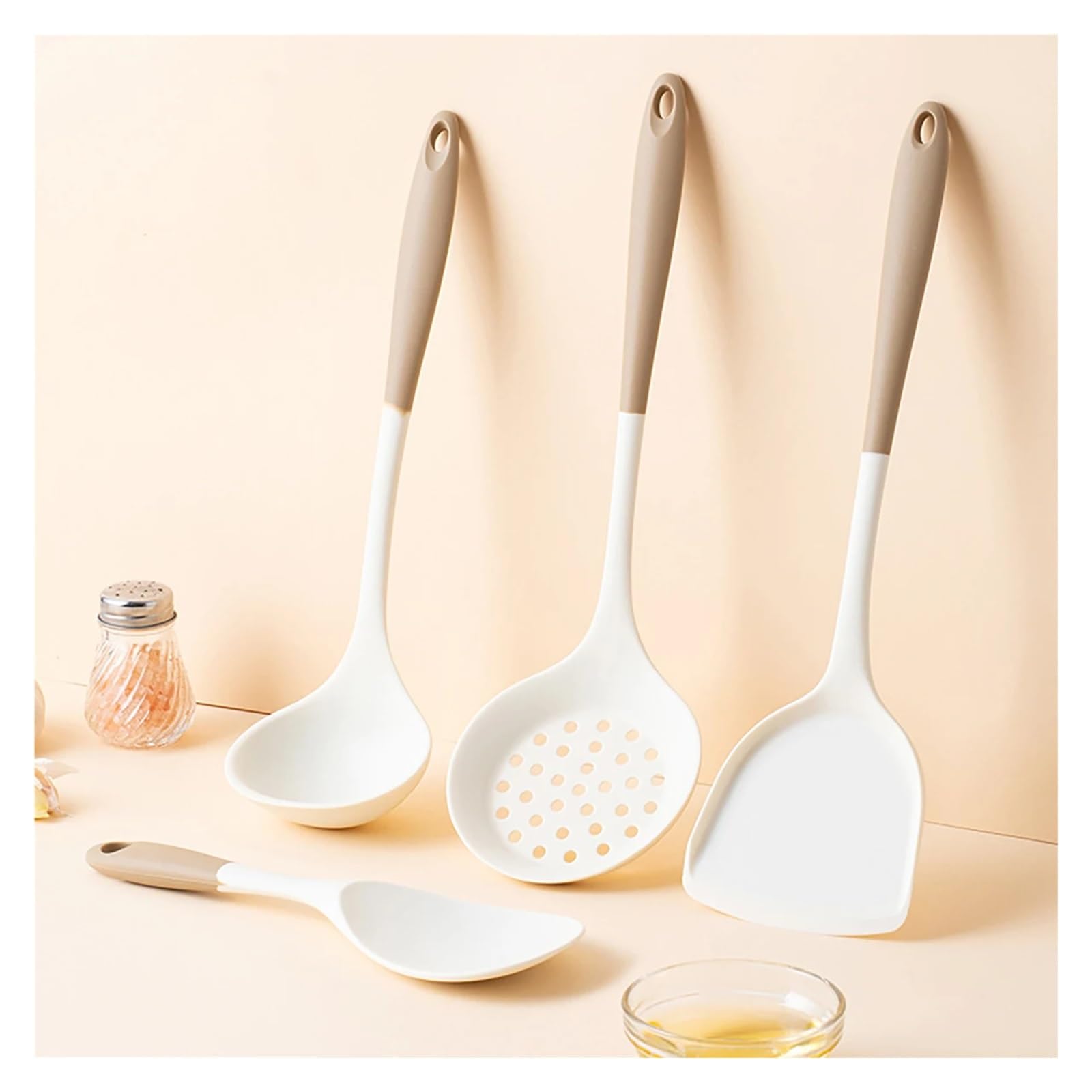Juego de utensilios de cocina de silicona, 4 piezas, pala de olla, cuchara con fugas, cucharón de sopa para el hogar y la cocina de fiesta