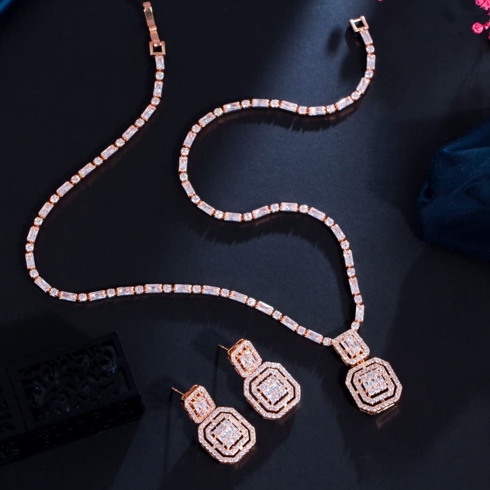 Conjunto de joyería para mujer, collar de diamantes de imitación de boda con circonita AAA+, conjunto de joyería para dama de honor para mujeres y niñas, aniversario de cumpleaños para madre