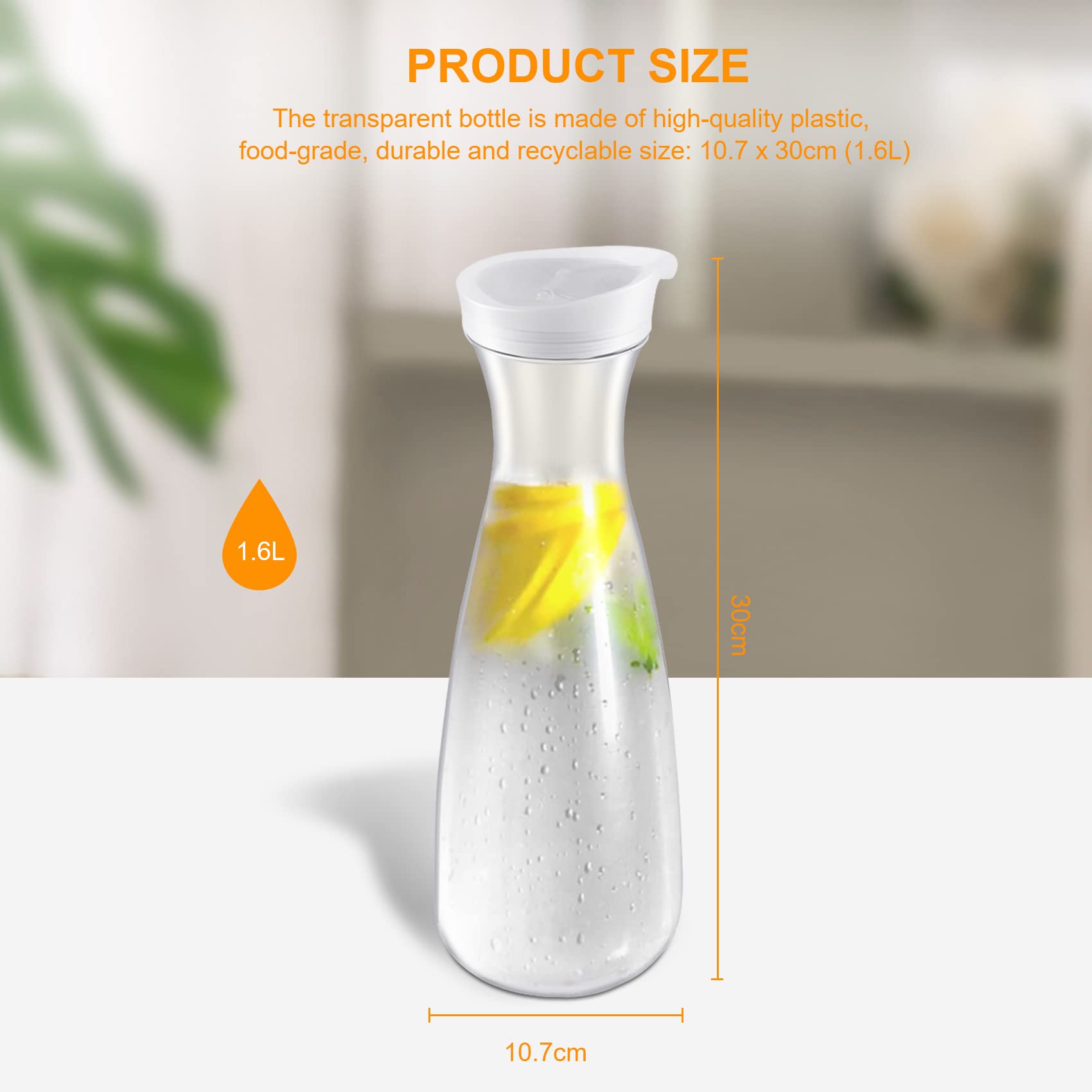 2 StüCke 1.6L Kunststoff Wasser Karaffen mit WeißEn Flip Tab Deckeln - Lebensmittelechte und Recycelbare Bruchsichere KrüGe - Saftglas