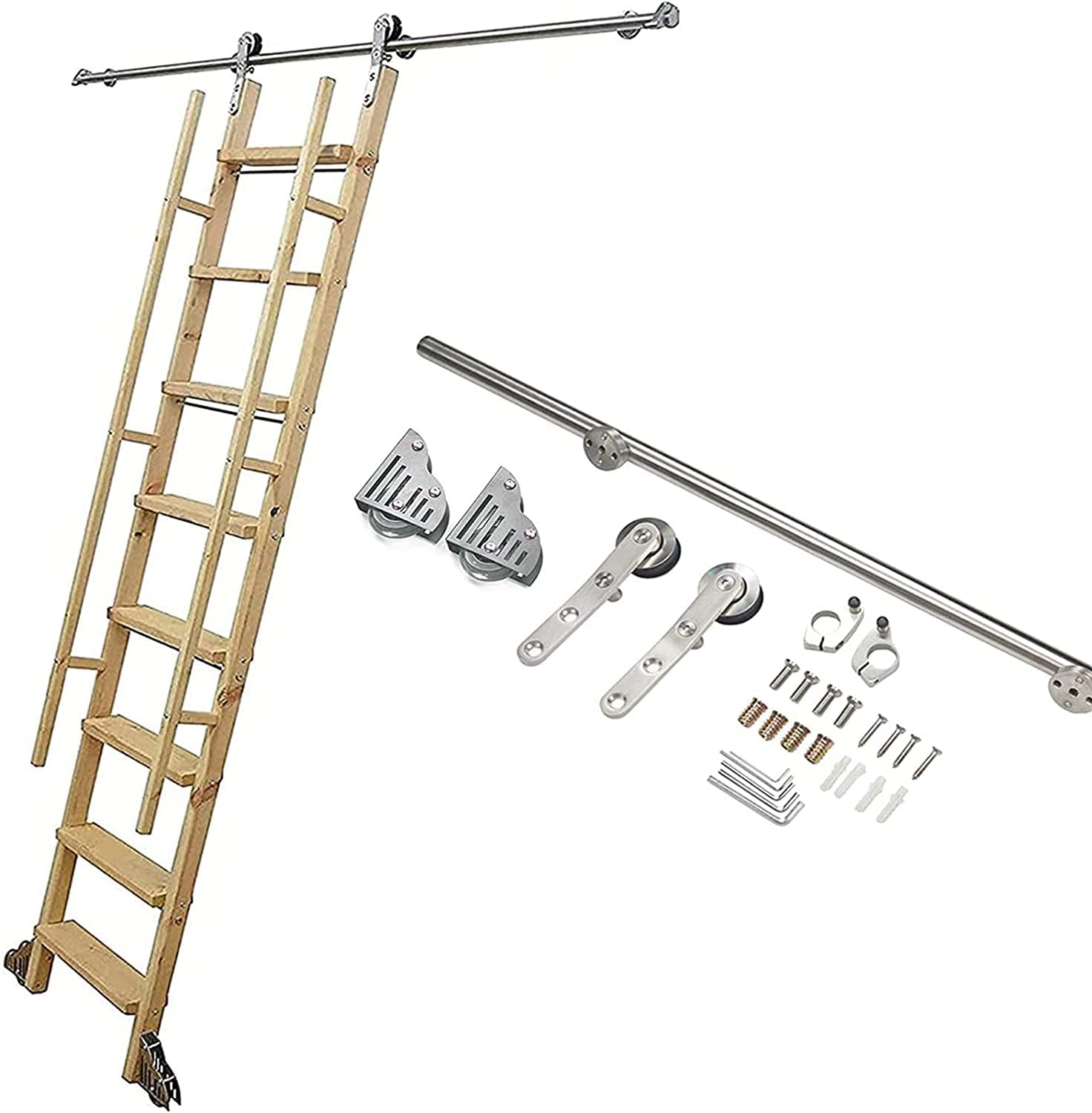 Échelle de bibliothèque roulante kit rail tube rond pour accès hauteur