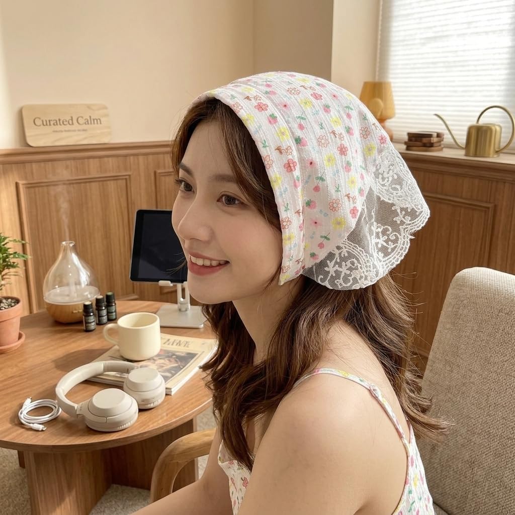 Nayamah Sales 2 PCS Hair Scarf for Women Head Scarf for Girls Hair Bands Bandana White Lace Headband for Women Bandana Scarf for Girls Stylish Sweet Lace-image-5