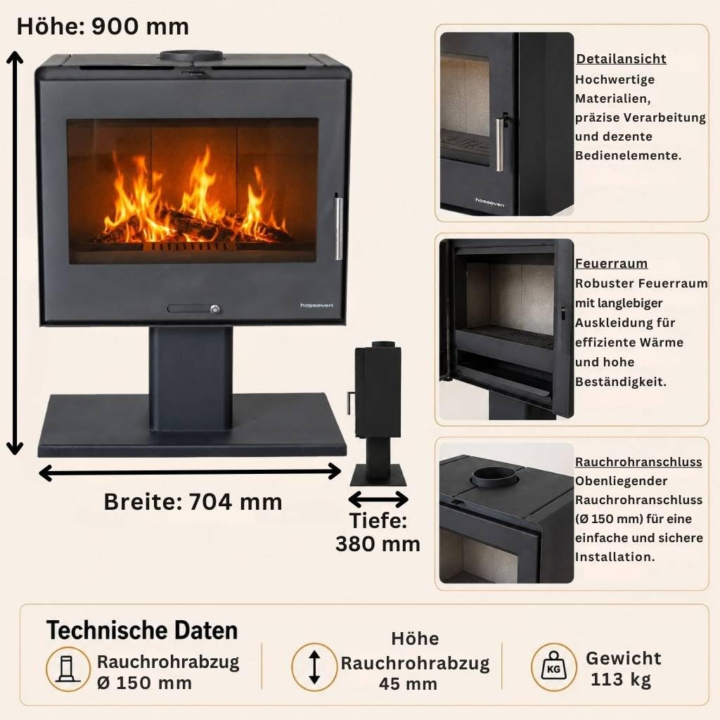 Kaminofen Holzofen Wohnzimmer Holzkamin 10 kW 5070 Holz Ofen Kamin Heizofen Schwedenofen Mehrfachbelegung