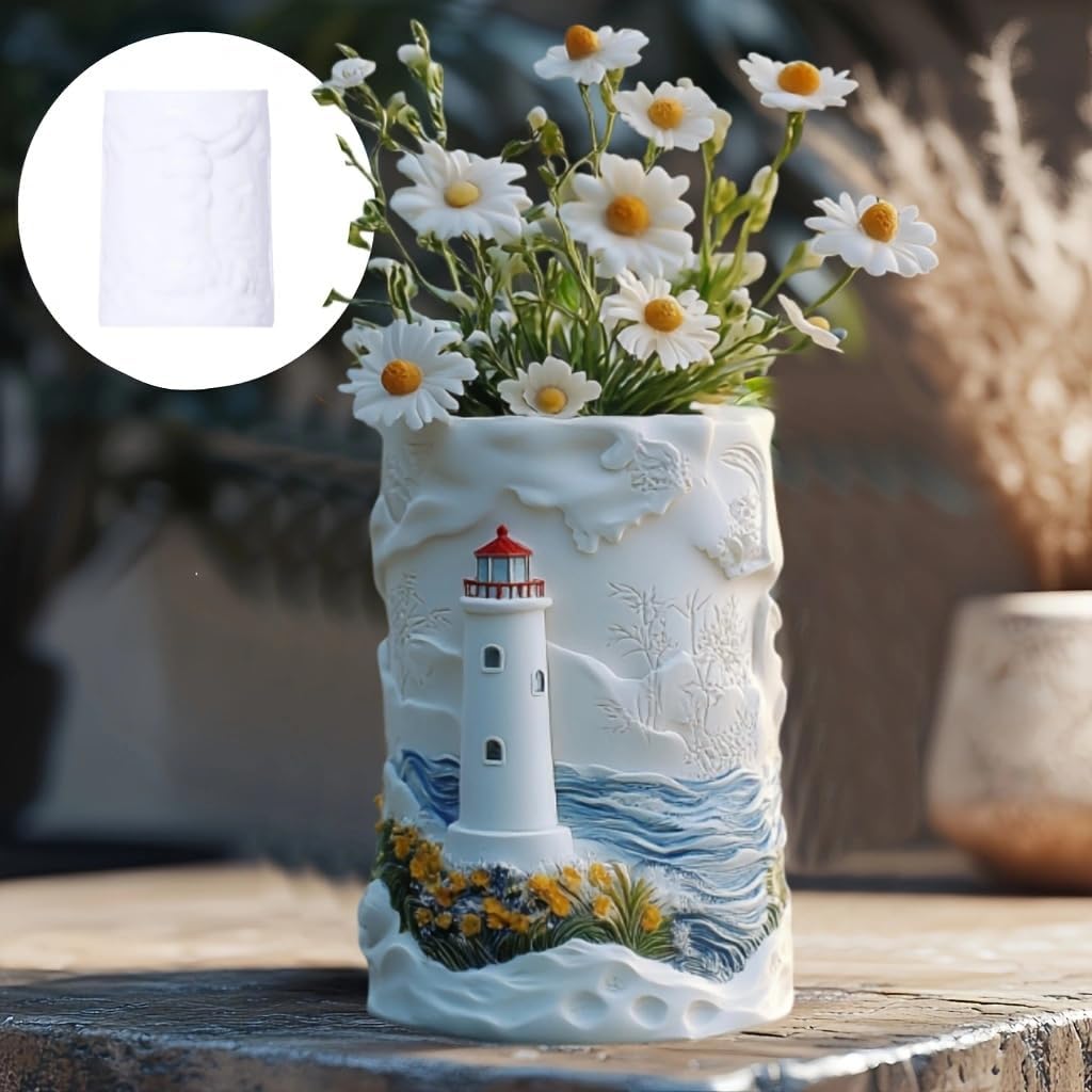 Lighthouse vase pen holder resin silicone mold, DIY tower shaped vase pen holder gypsum clay concrete dried flower craft mold home decoration holiday gift