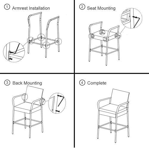 Miniatura 6 de Sundale Outdoor Juego de 2 taburetes de bar, 2 piezas, sillas de mimbre de ratán, silla de altura de barra para patio con brazos, cojín beige,