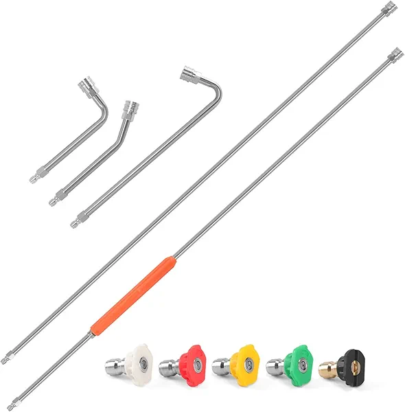 120" Gutter Cleaning Tools From the Ground, Pressure Washer Extension Wand with 5 Power Washer Nozzle Tips Replacement Pressure Washer Lance Wand with 30°/90°/120°Gutter Cleaner Attachment Curved Rods