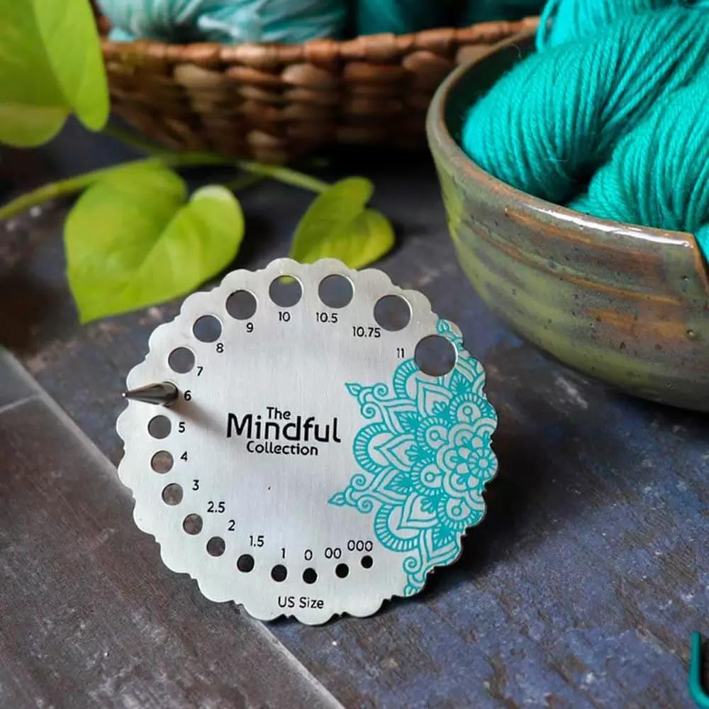 KnitPro The Mindful Collection Sterling Silver Plated Metal Needle Gauge, Teal