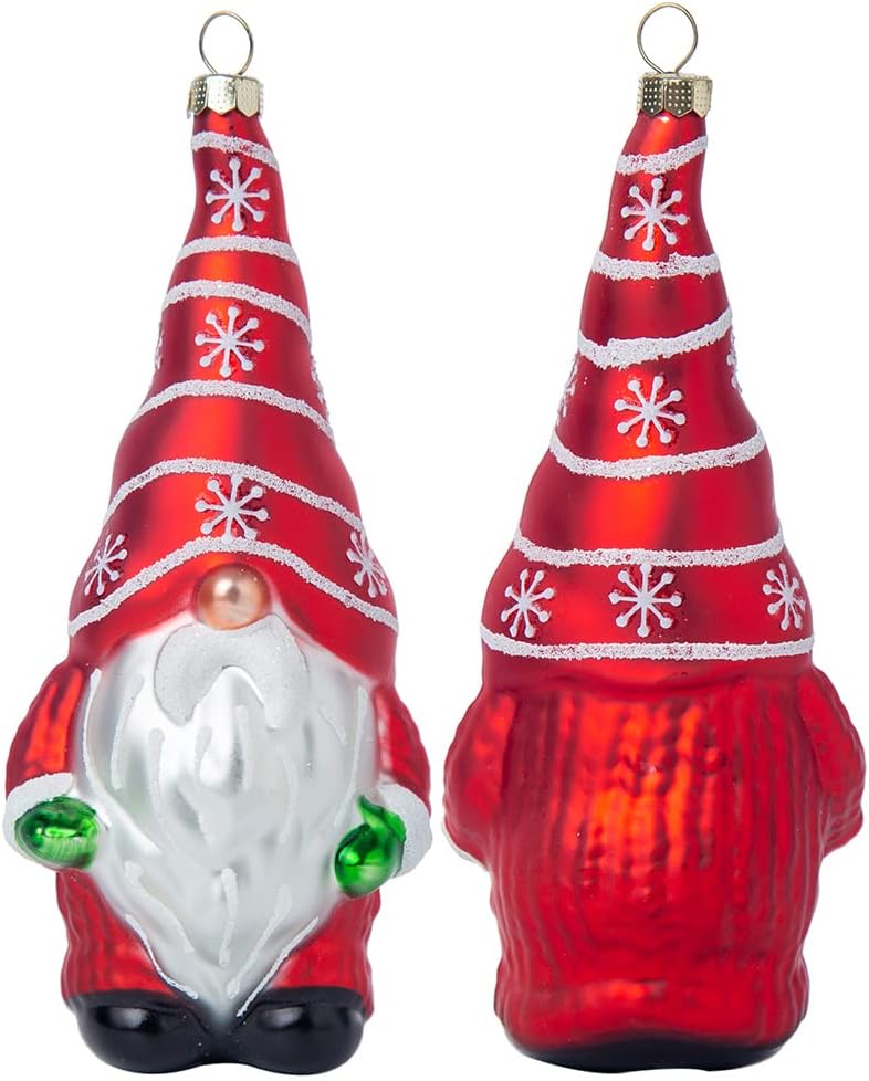Set of 2 Hanging Glass Gnome Christmas Ornaments, Hand Blown Glass Gnome Ornaments for Christmas Tree Decorations - Image 2