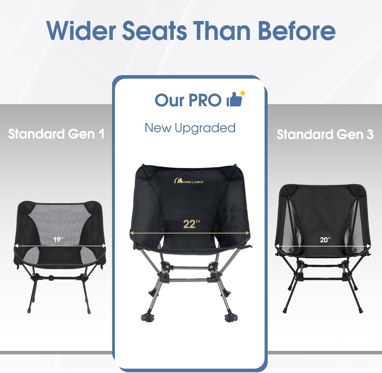 MOON LENCE Portable Camping Chair Plus Size, Folding Backpacking Beach Chair with Groundgrip Feet, Upgraded Comfort & Size, Still Compact and Lightweight for Hiking, 330Lbs Capacity (Black)