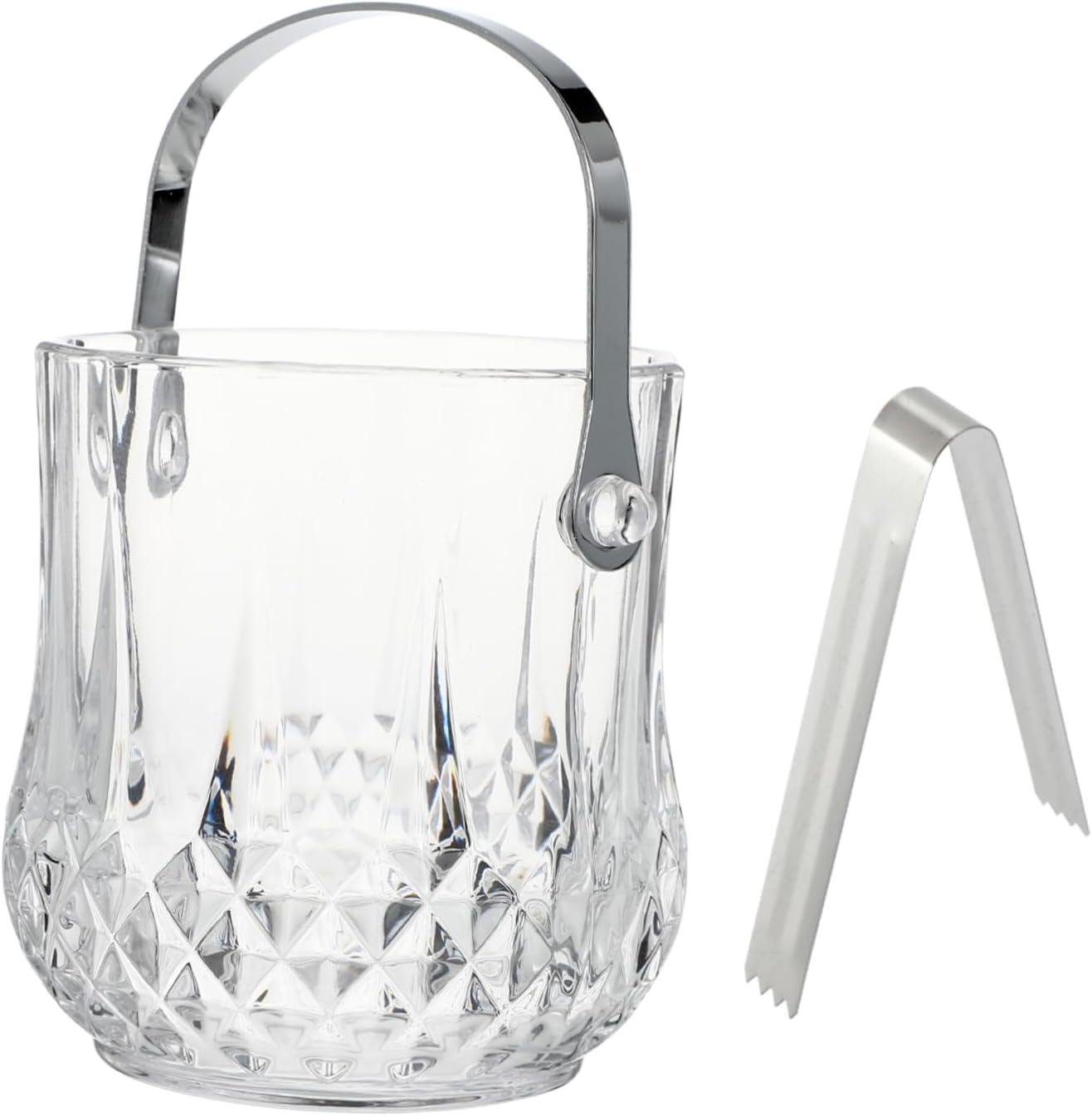 GLEAVI Handheld Glass Ice Bucket with Tongs Portable Ice Container for Home Bar Parties Events for Wine Beverages